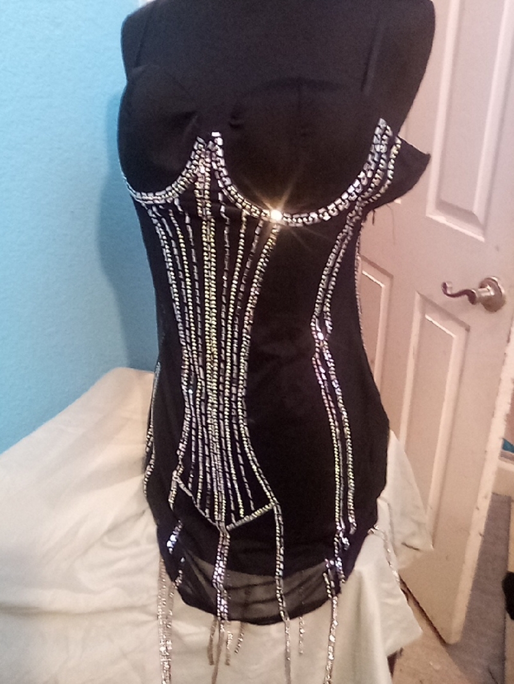 Fashion Nova Black Strapless Corset Dress with Silver Embellishments